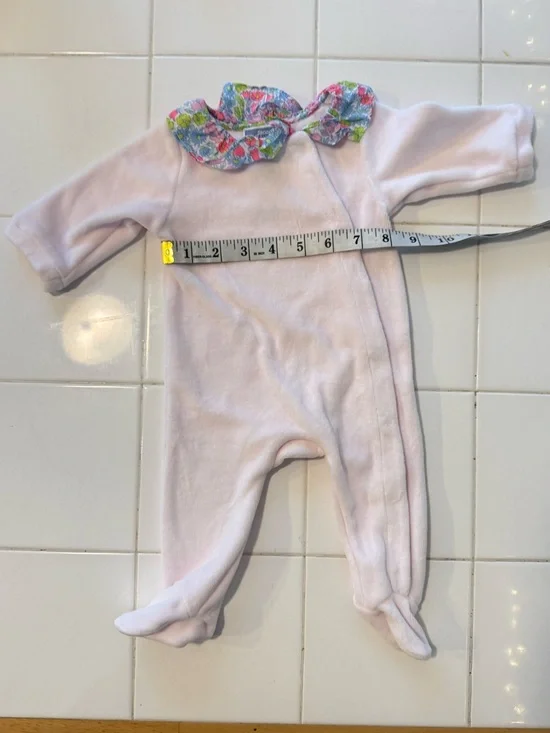 Jacadi Paris Baby Girl 3mo Pale Pink Velour Footed Onsie Floral Ruffle Collar - Picture 10 of 11